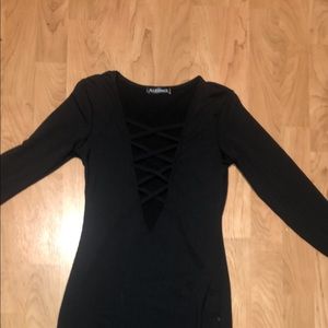 NEW Black midi dress crisscross front size small